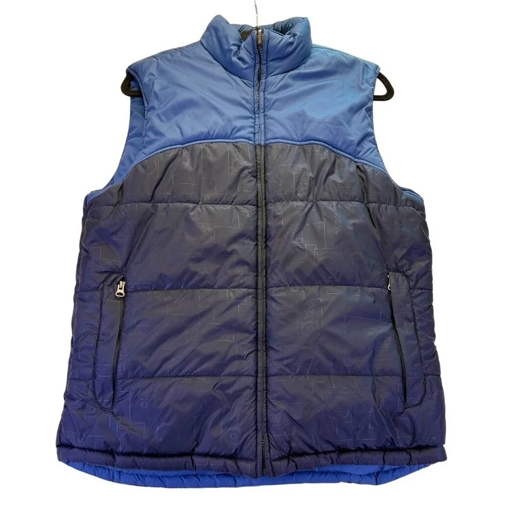 VTG Old Navy Mens XXL Puffer Vest Blue Two Tone Graphic Print Gorpcore Quilted